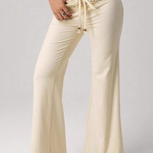 Splice Lace Waist Flared Pants