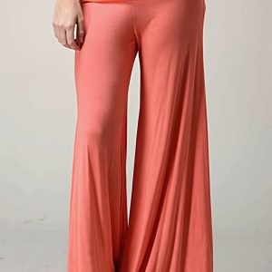 Solid Wide Leg Flare Casual Pants